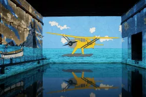 Vue exposition Avion Tintin sur l'eau Bassins